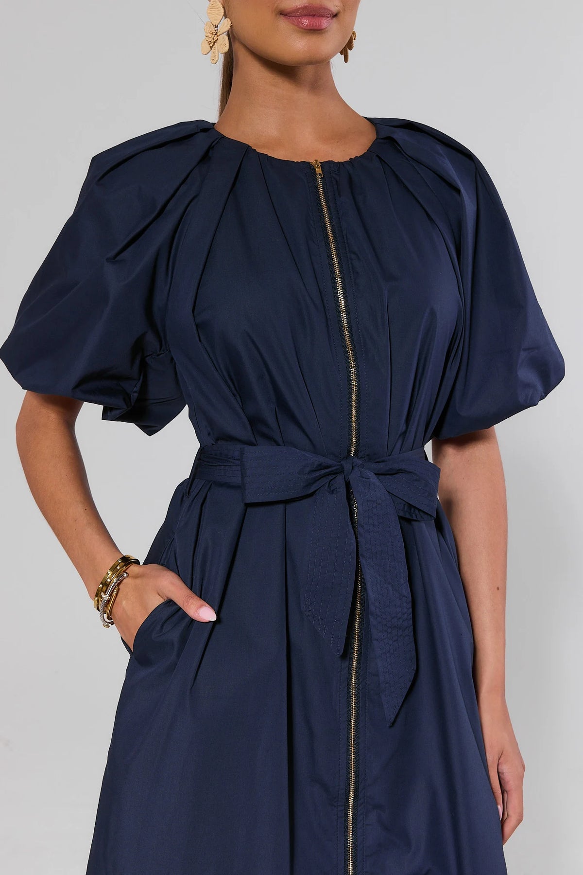Meadow Navy Belted Midi Dress