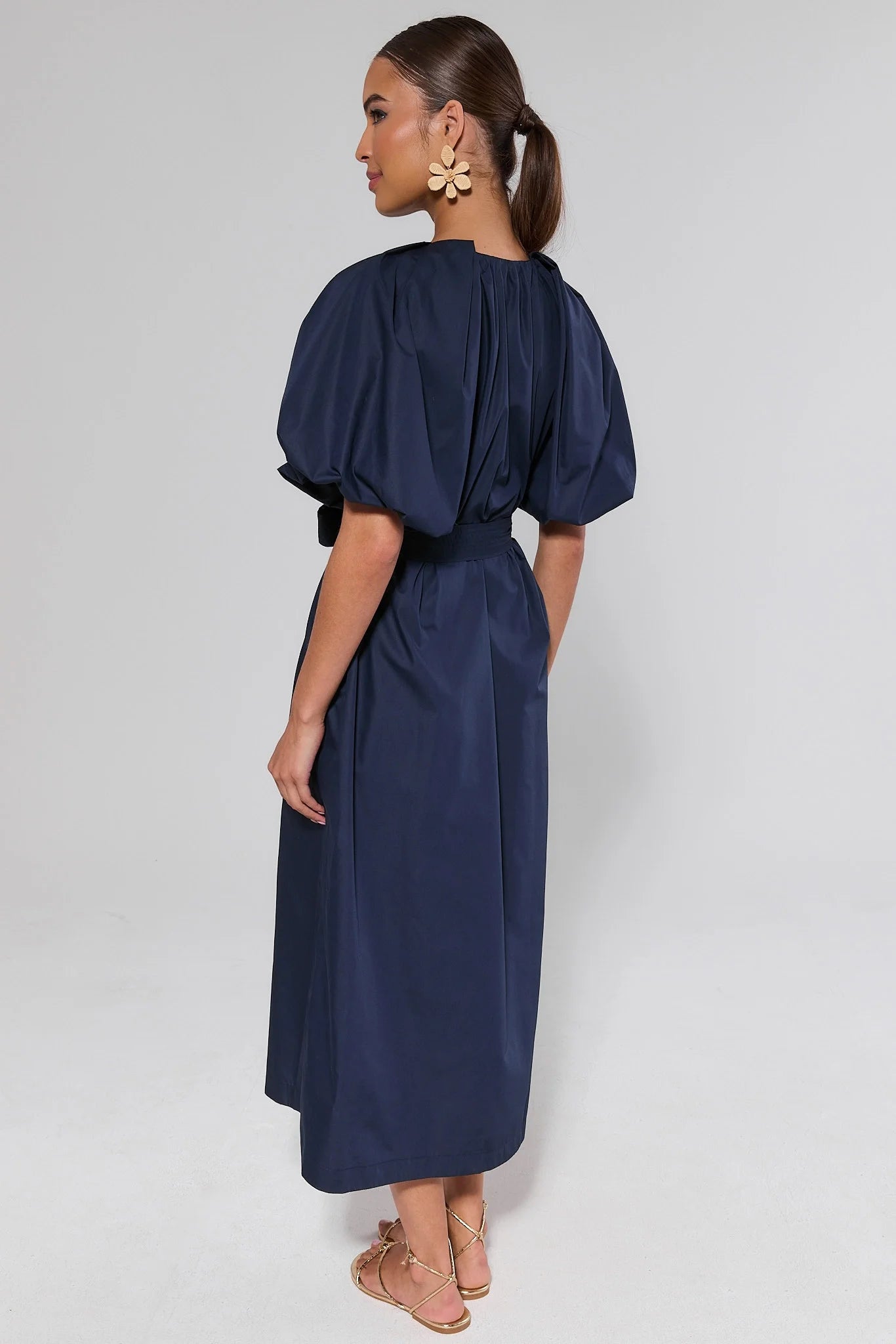 navy midi dress Meadow Navy Belted Midi Dress