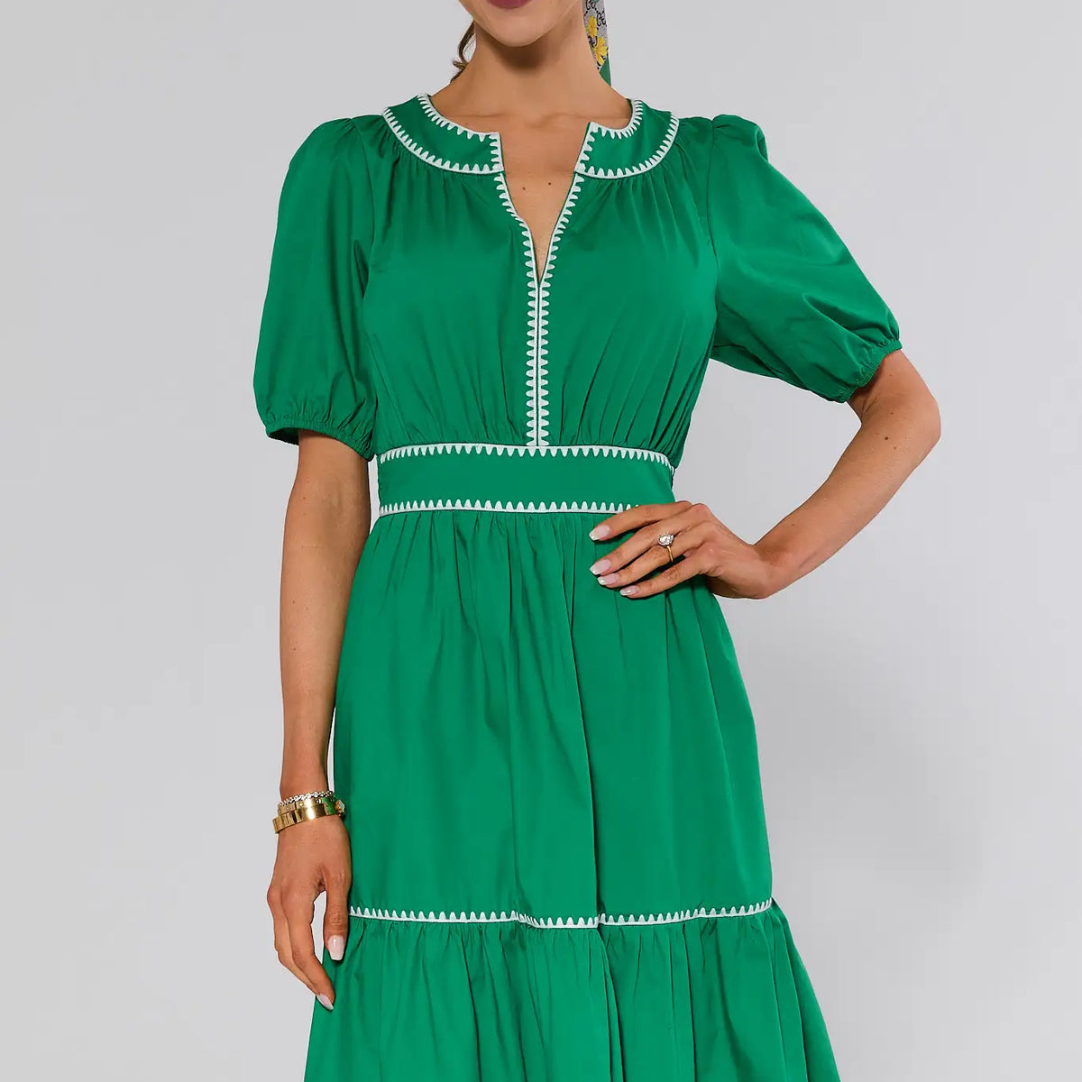 Aria Green Contrast Trim Midi Dress | Women's Clothing | Avara Aria Green Contrast Trim Midi Dress | Women's Clothing | Avara