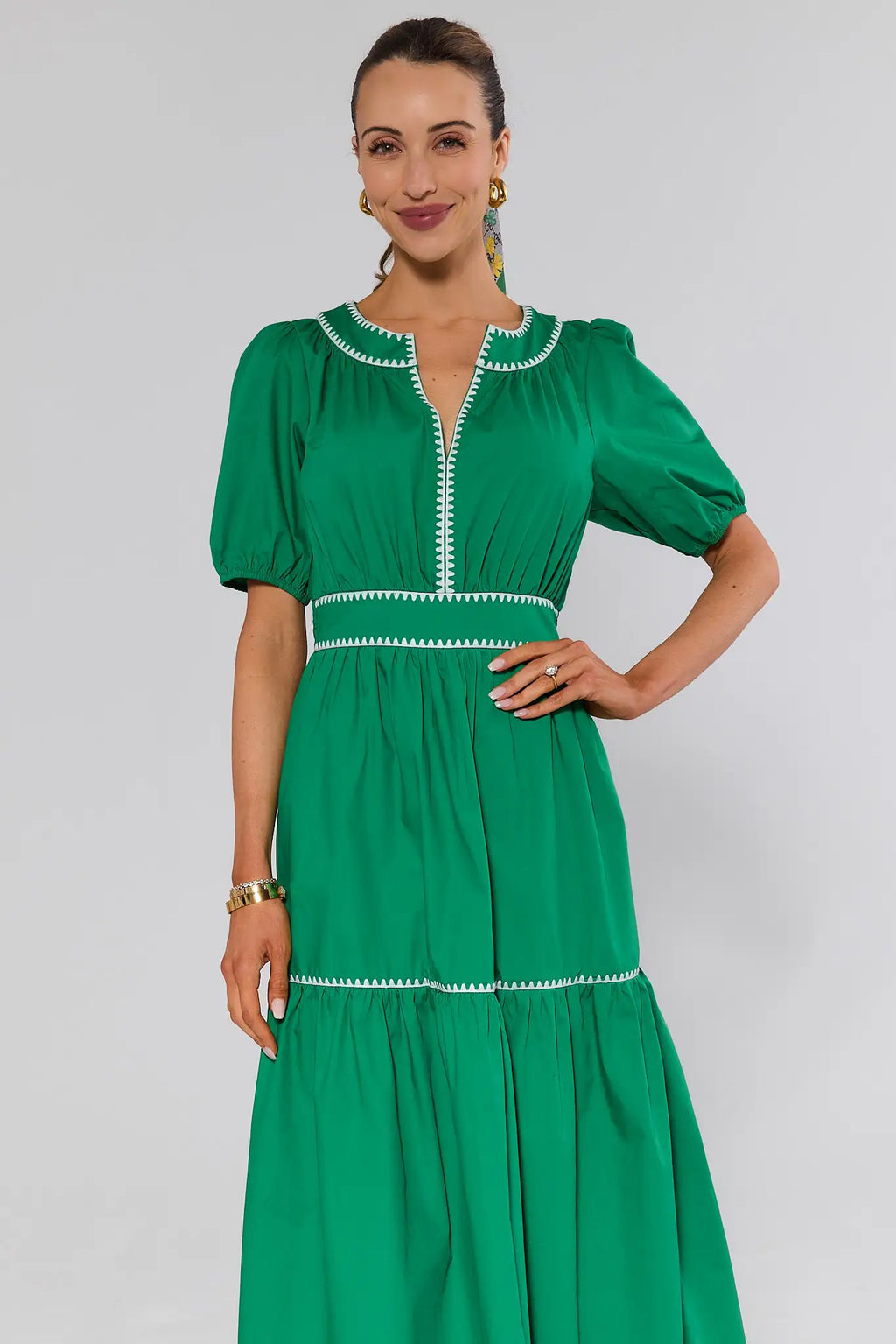 Aria Green Contrast Trim Midi Dress | Women's Clothing