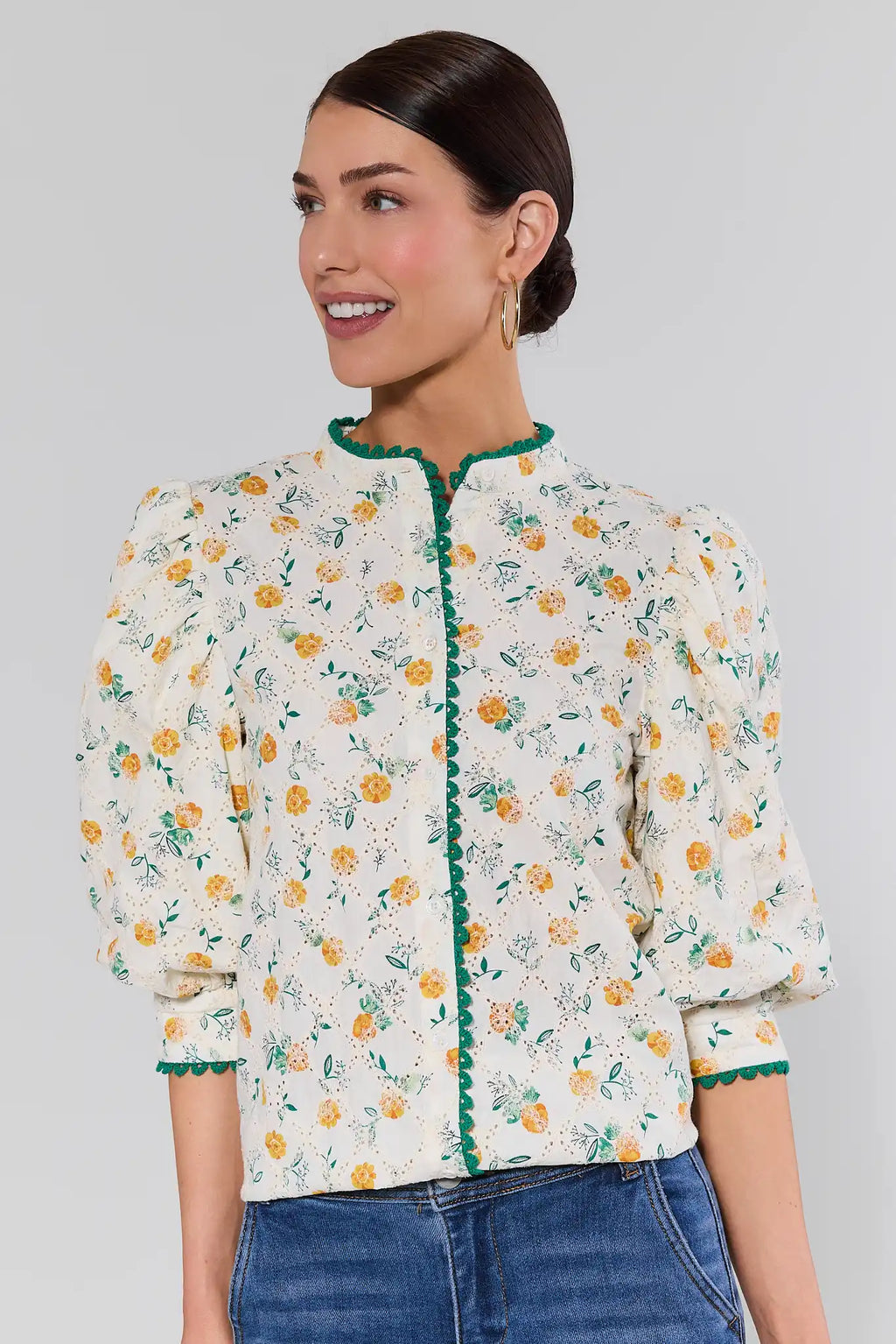 Cece Ivory Floral Eyelet Top | Avara
