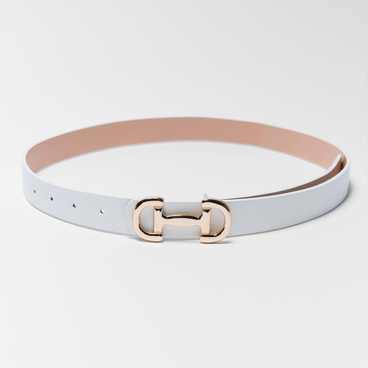 3713 Women\'s Square Harness Buckle Multi-perforated Casual Belt, White Thin buckled leather belt, off white | Marella main image 3