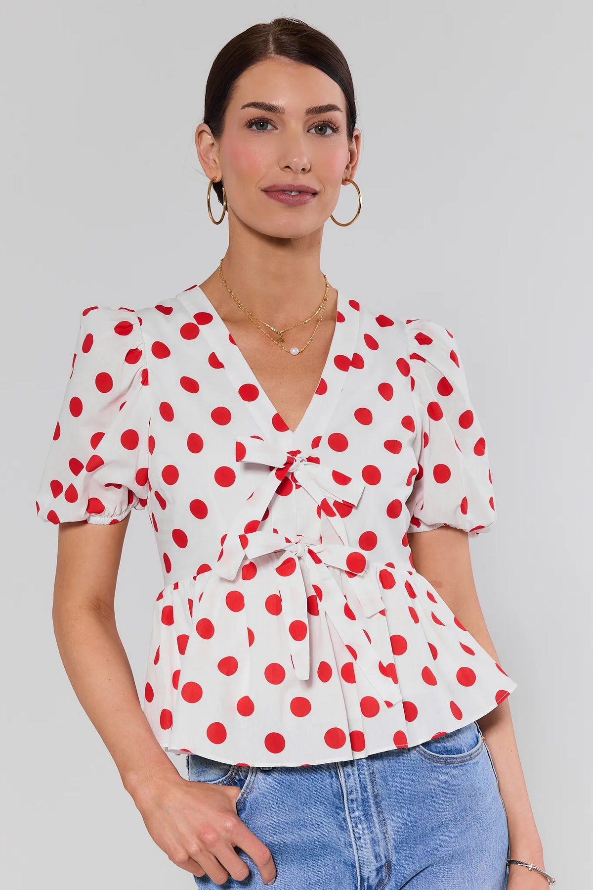 Women's Red Polka Dot Peplum Top | Avara | Avara