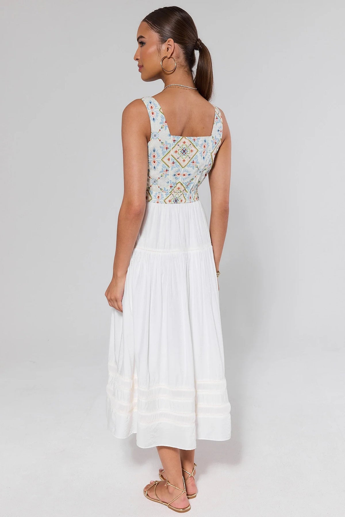 Embroidered Tiered Midi Dress White / M