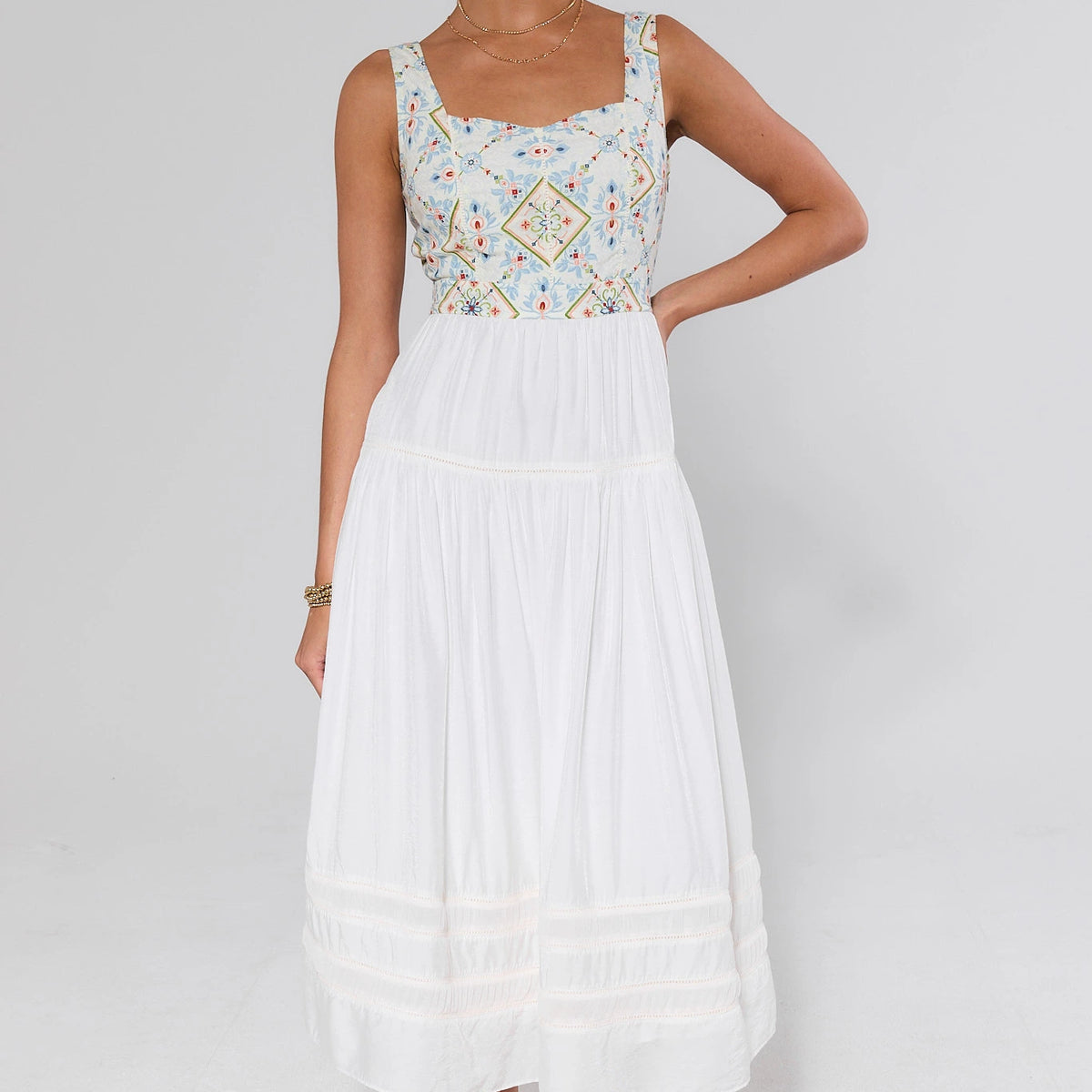 floral embroidered midi dress Zoe White Floral Embroidered Midi Dress | Women's Clothing