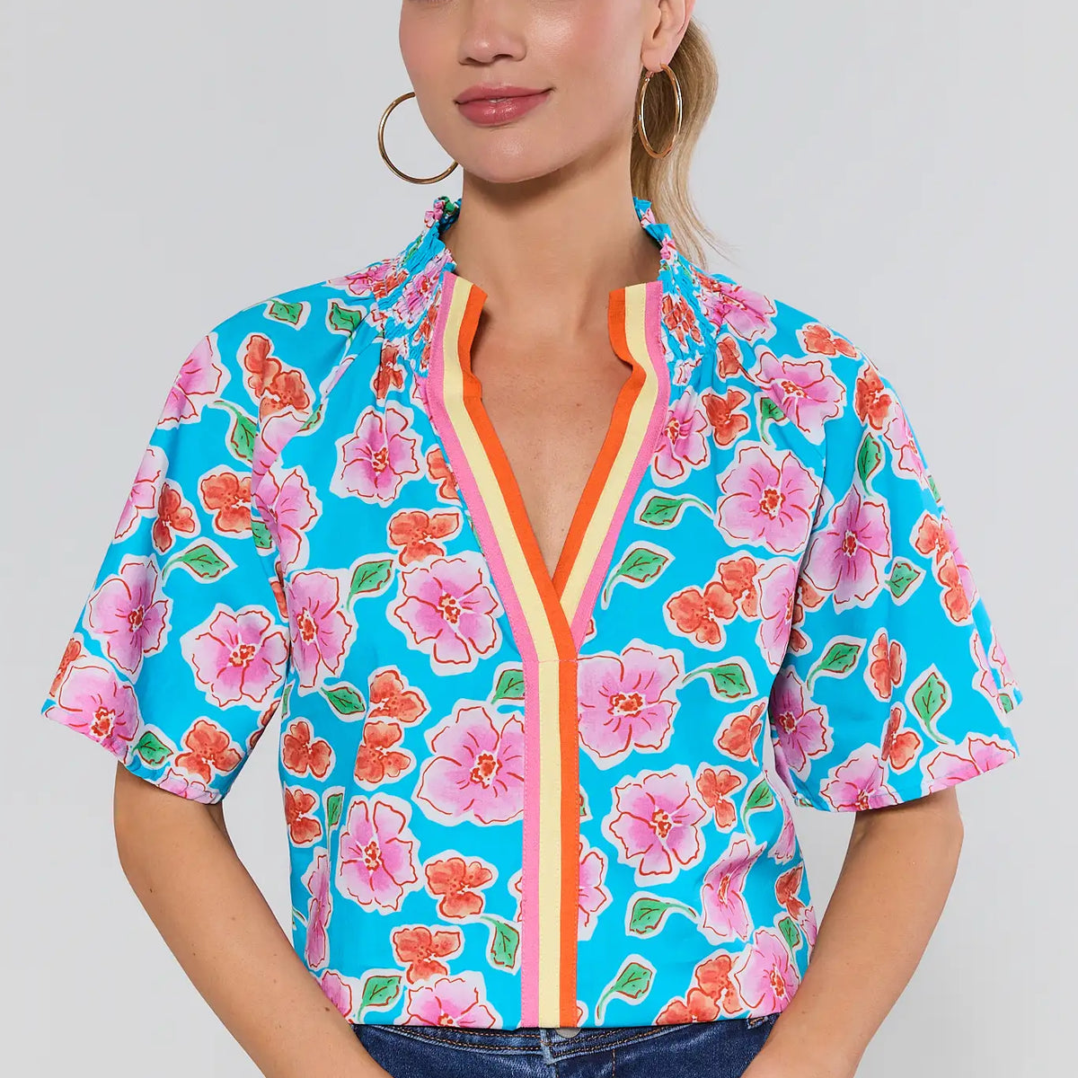 Macey Blue Floral Print Top by THML | Avara