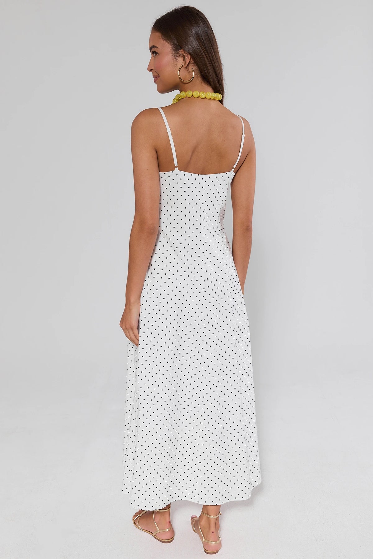 white dress with white polka dots Marvelously Adorable White Polka Dots Maxi Dress, White  L