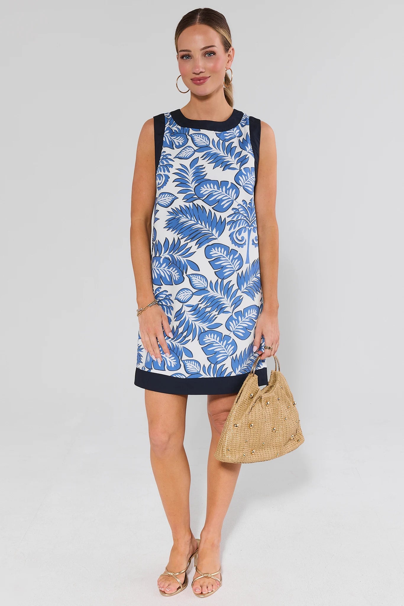 Ester Blue Palm Printed Short Dress | Women's Clothing | Avara