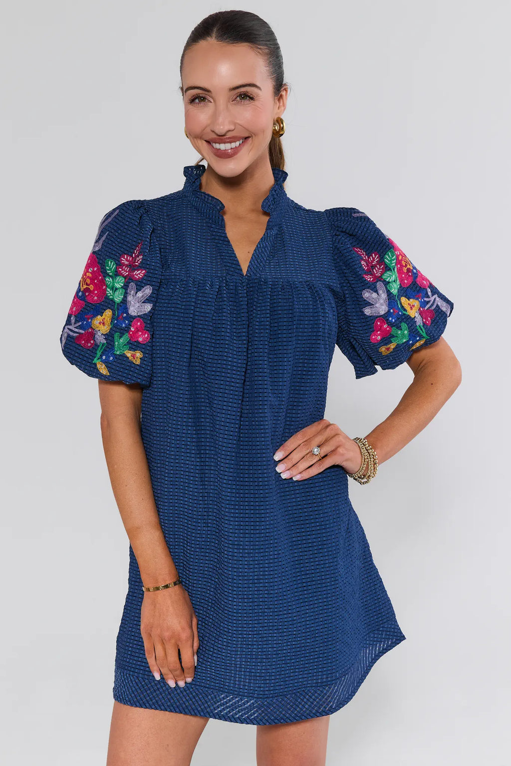 Kris Blue Floral Embroidered Dress Kris Blue Floral Embroidered Dress