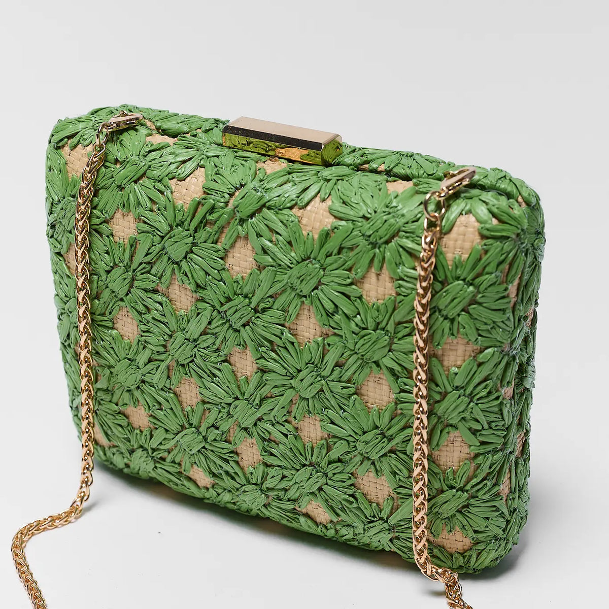 Daisy Green Woven Clutch | Avara