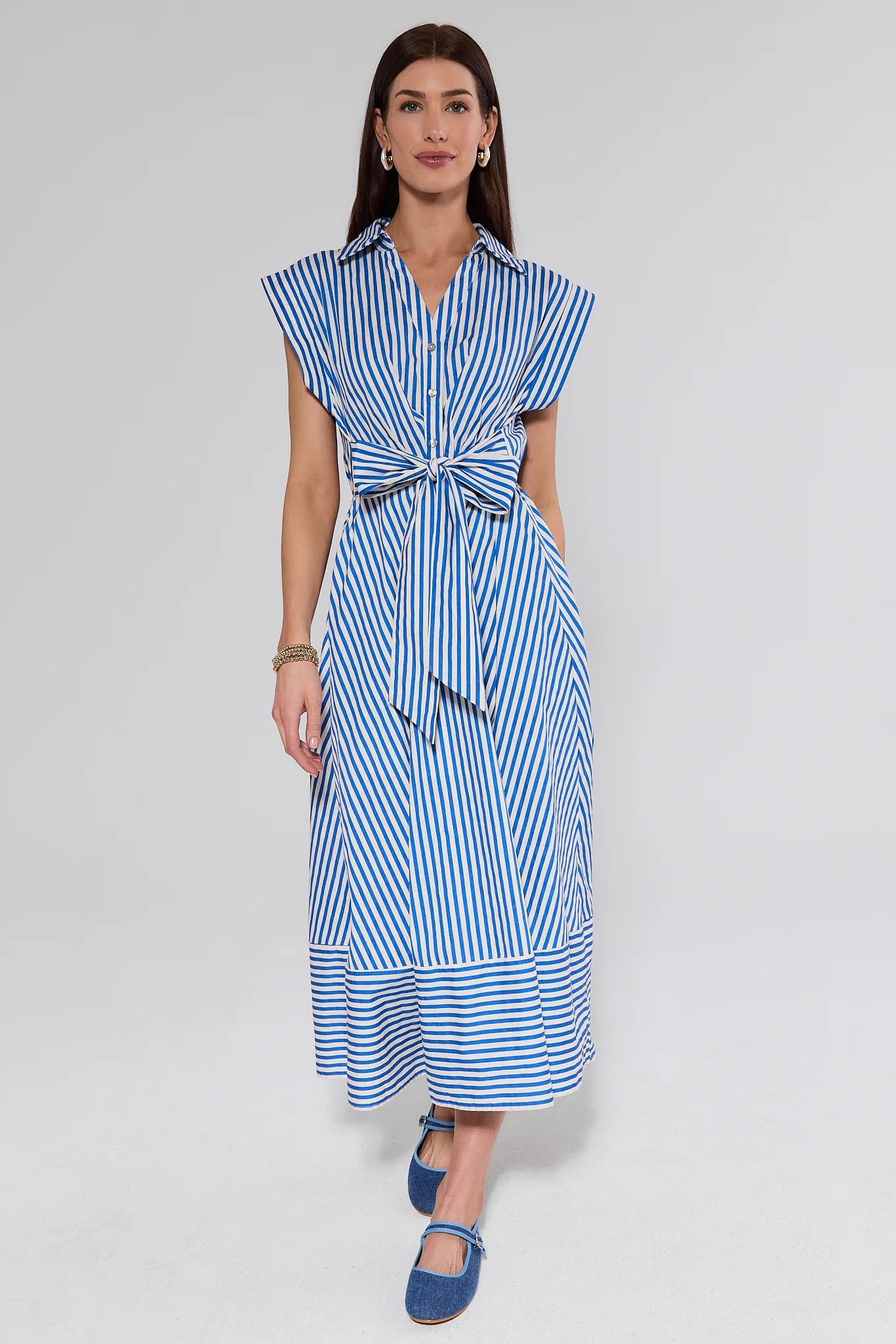 white christmas dresses Oakley Blue Striped Midi Dress