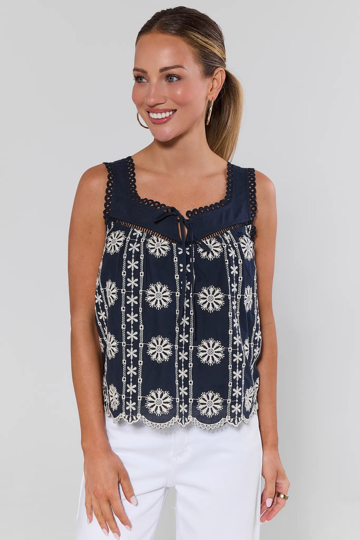 Women's Navy Embroidered Tank Top | Avara | Avara