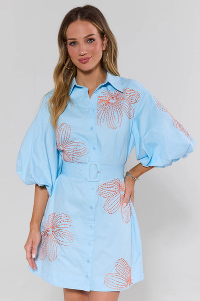 Women's Blue Embroidered Short Dress | Avara
