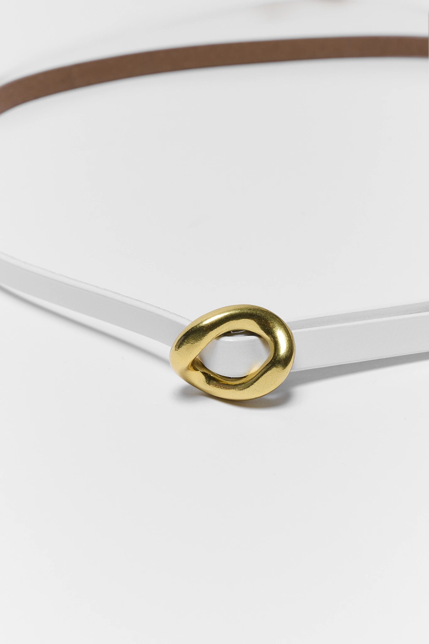White belt with a gold buckle on a white background
