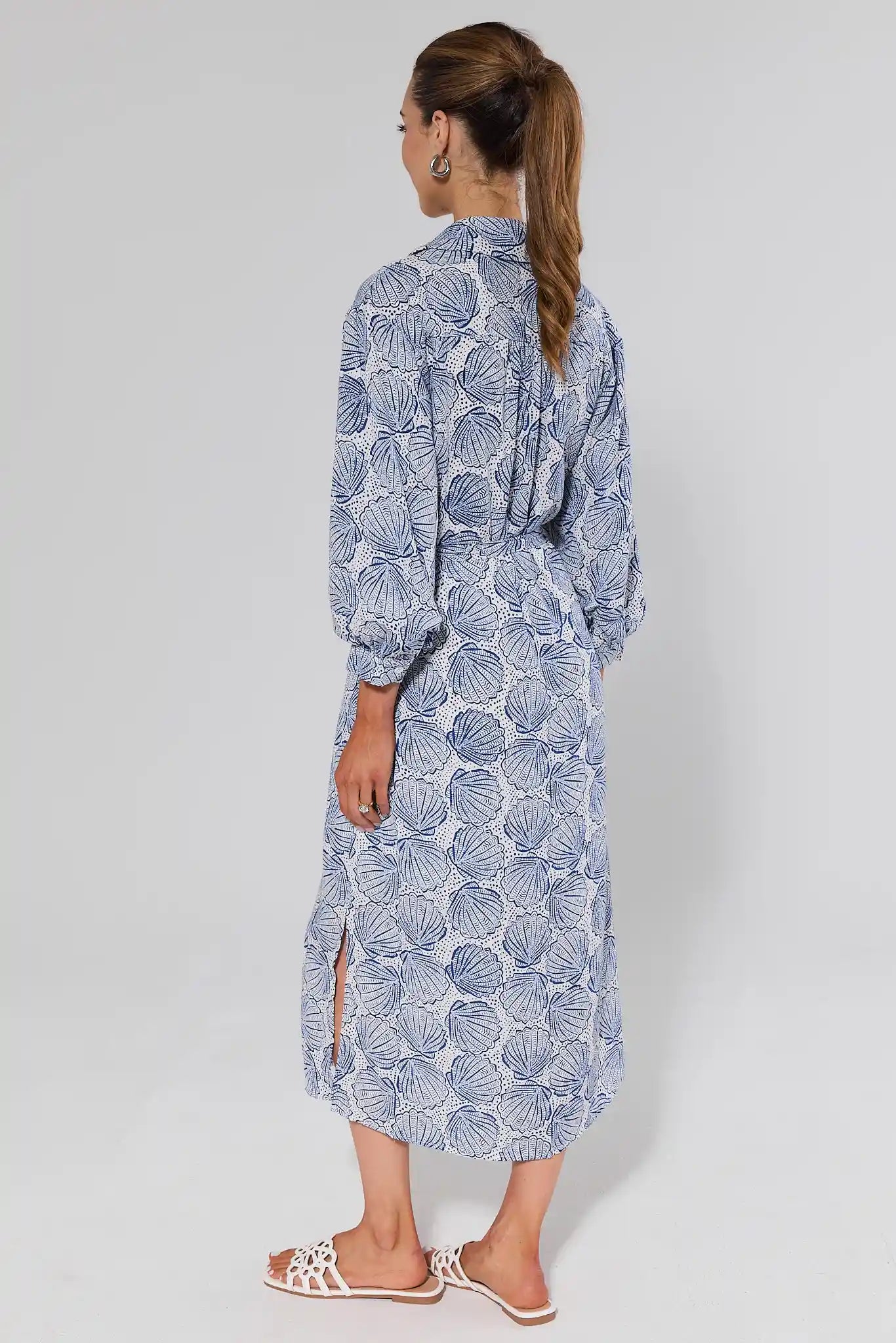 Helen Blue Shell Print Midi Dress | Avara