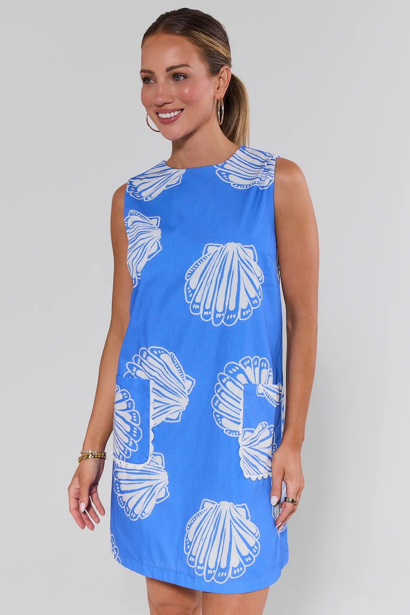 Seaside Blue Shell Print Short Dress | Women's Clothing | Avara Seaside Blue Shell Print Short Dress | Women's Clothing | Avara