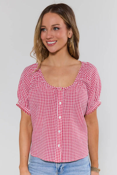 Women's Red Gingham Button Up Top | Avara | Avara