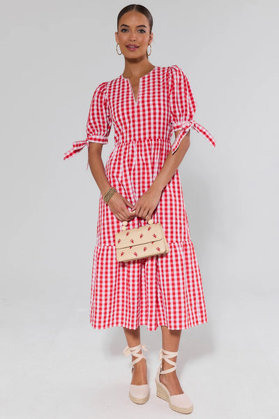 Hazel Red Gingham Midi Dress