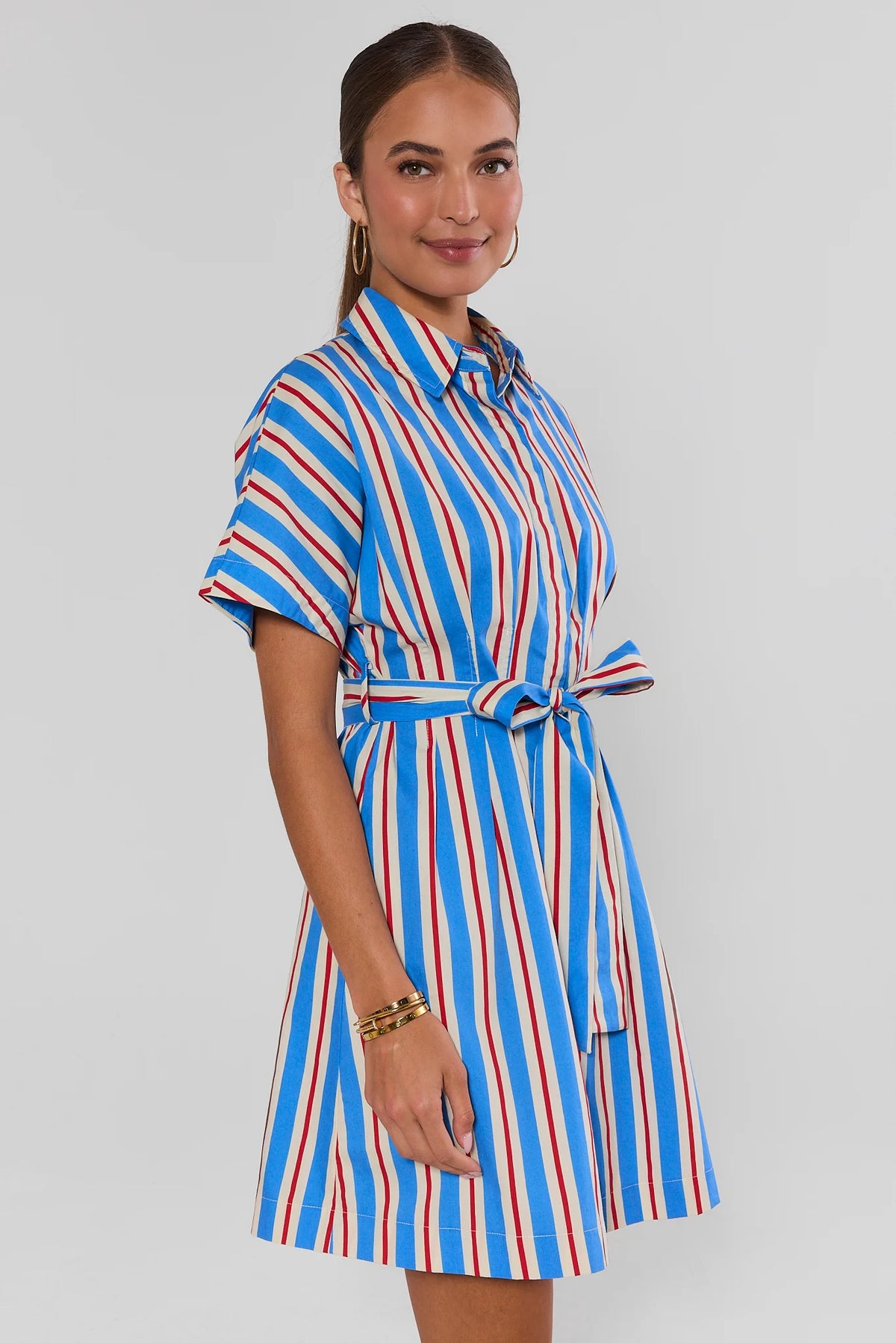 Women's Blue Striped Short Dress | Avara