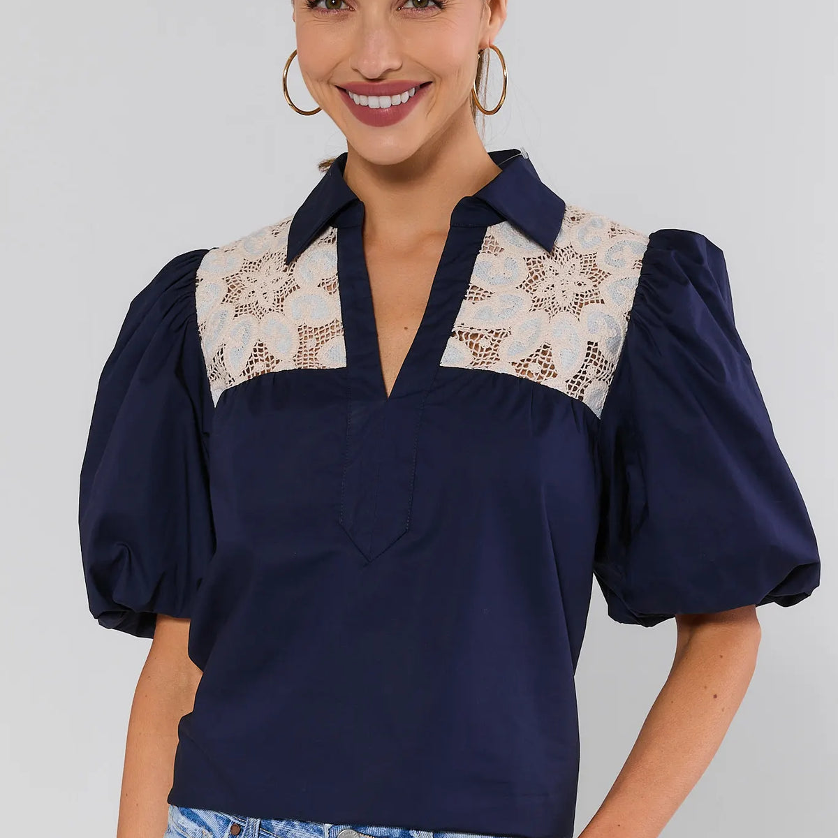 Women's Navy Crochet Lace Top | Avara | Avara