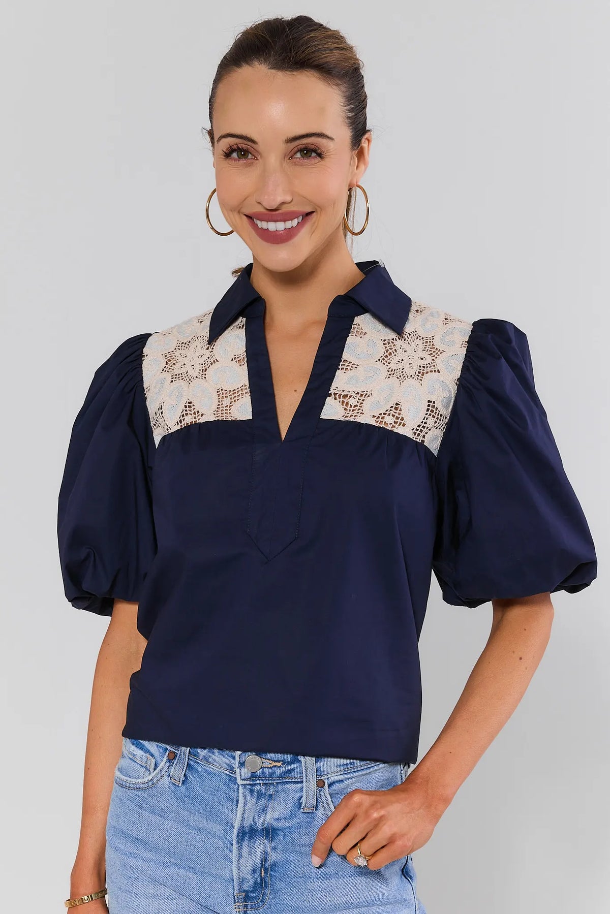 Women's Navy Crochet Lace Top | Avara | Avara