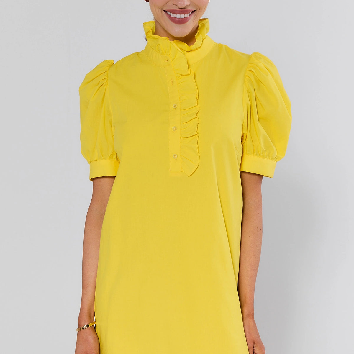 Women's Yellow Puff Sleeve Short Dress | Avara