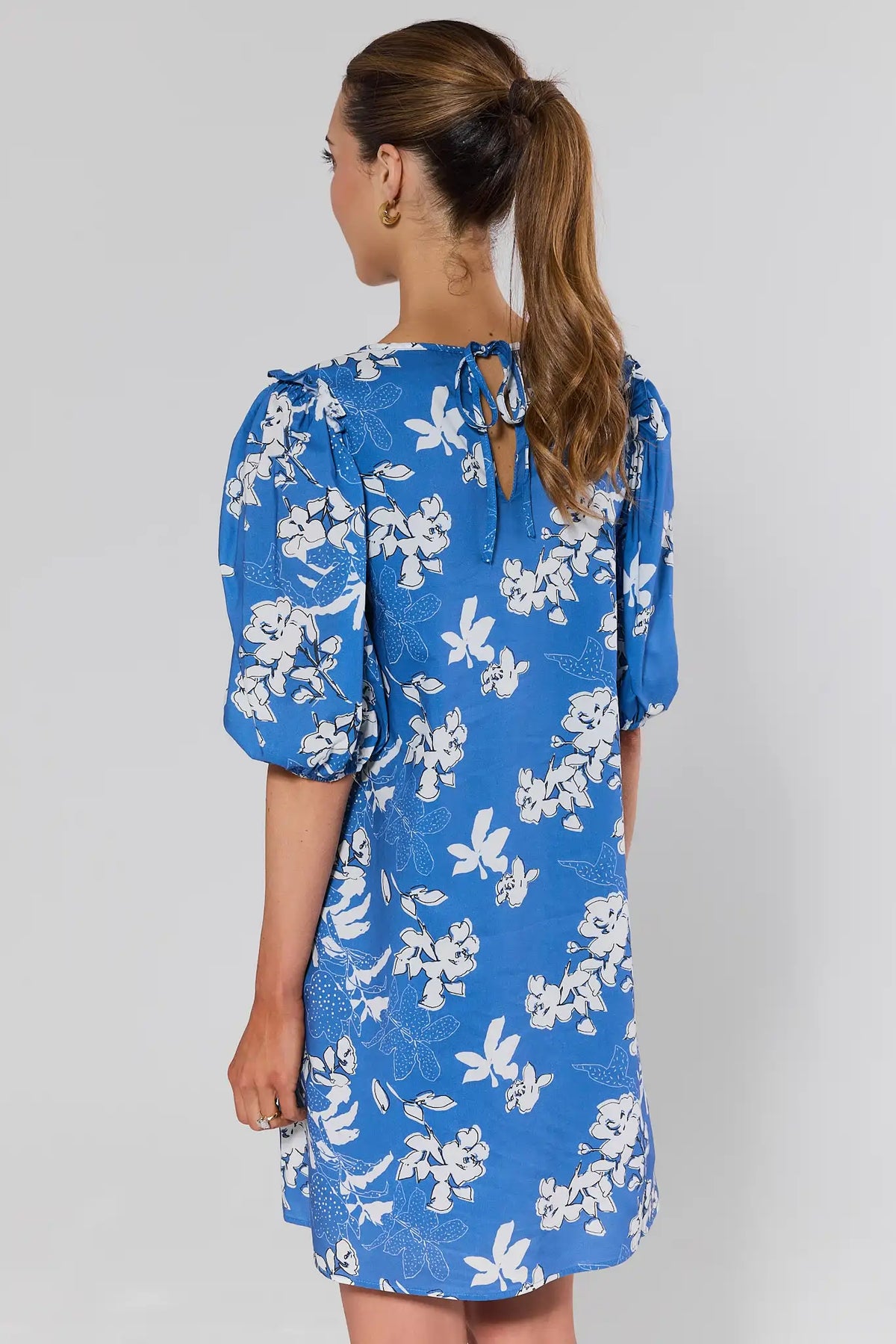 Blue Floral Print Short Dress | Avara