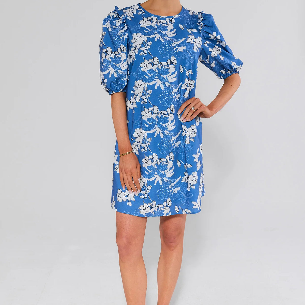 Blue Floral Print Short Dress | Avara