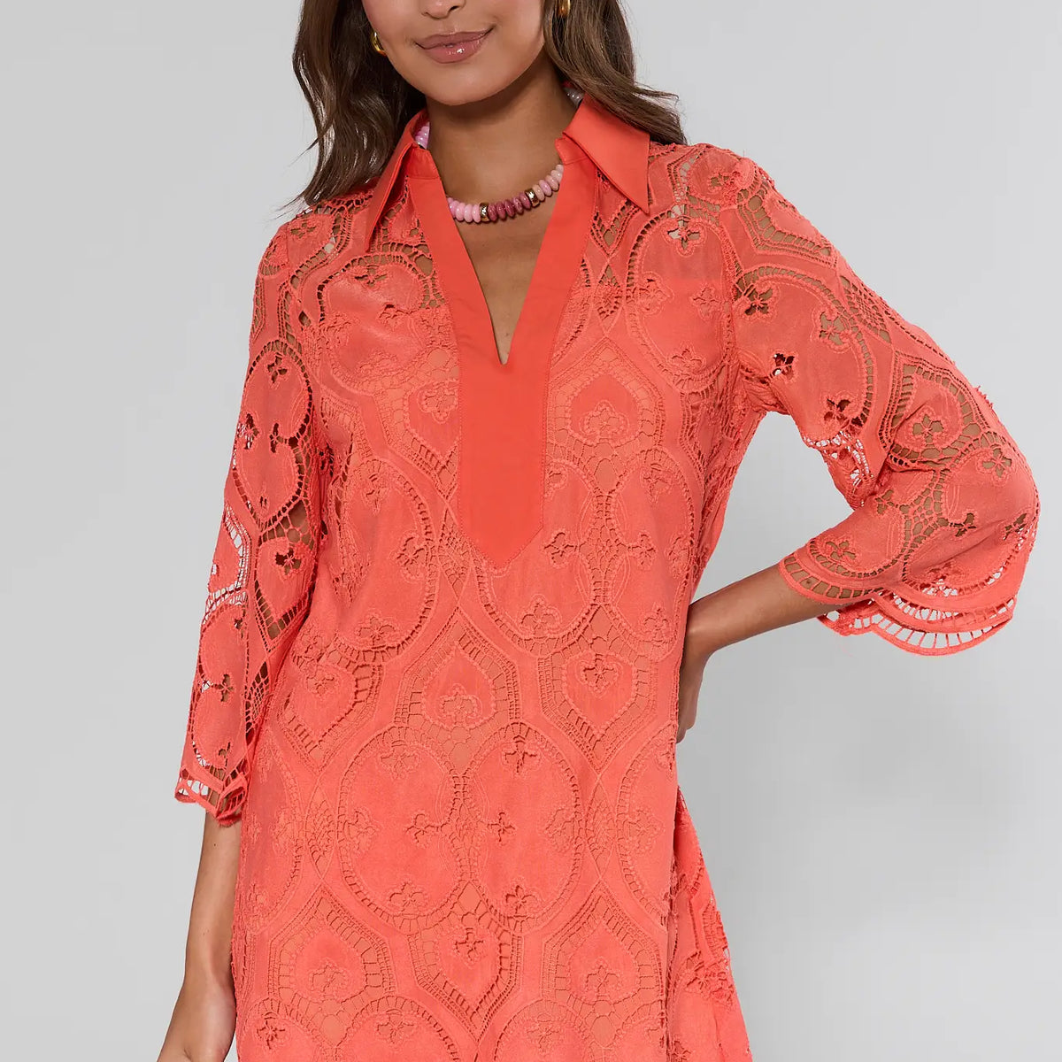 Perry Guava Lace Overlay Short Dress