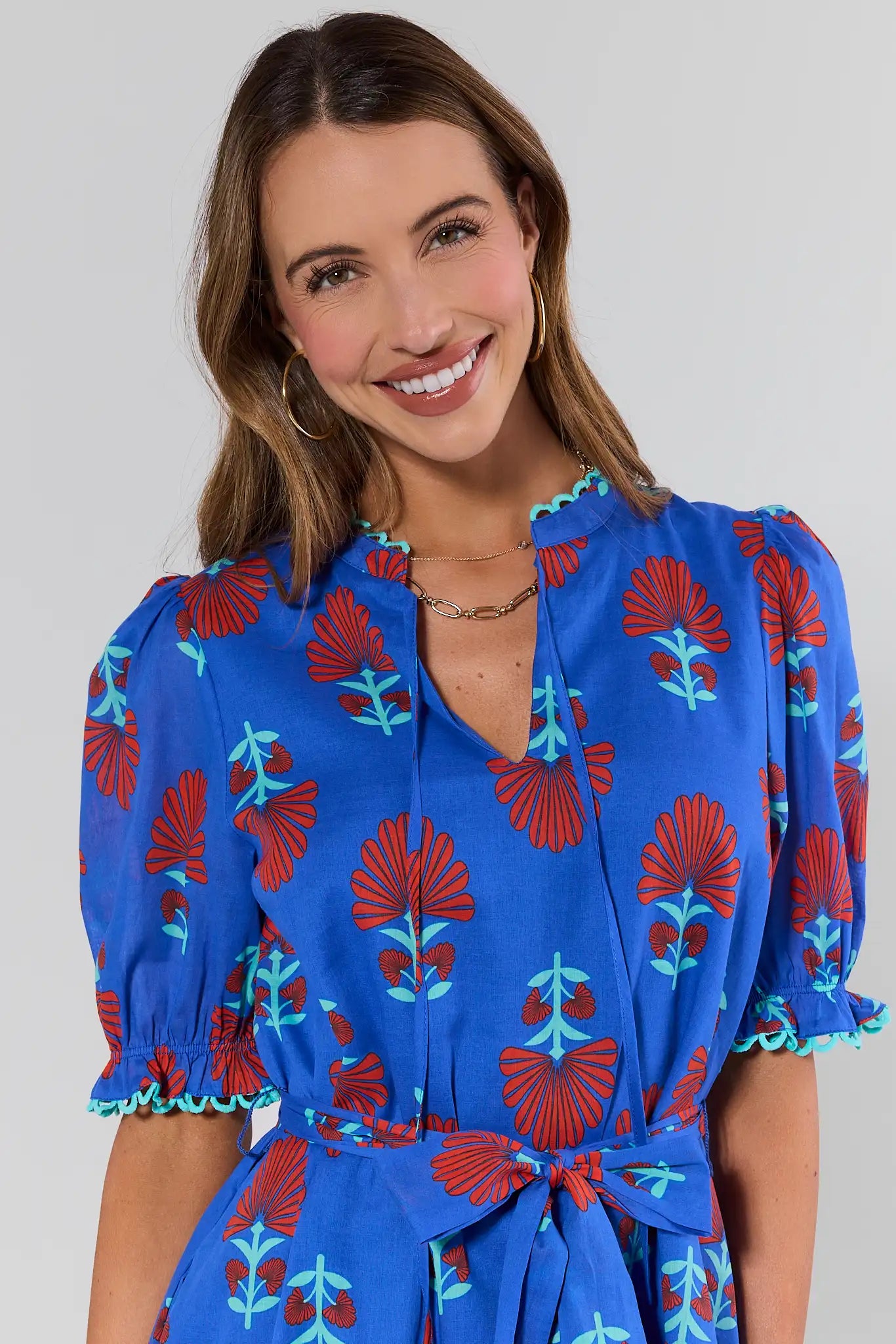 Blue Floral Print Short Dress | Women's Clothing | Avara Blue Floral Print Short Dress | Women's Clothing | Avara
