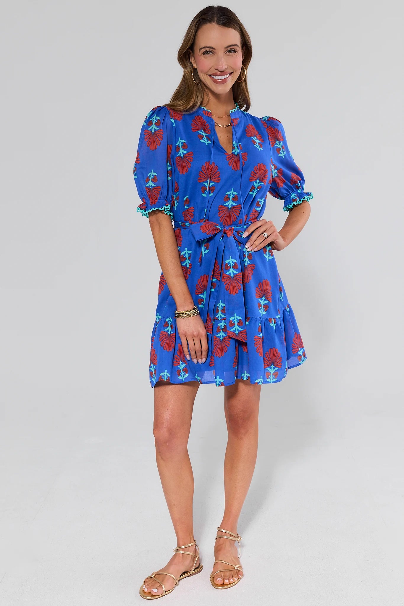 Blue Floral Print Short Dress | Women's Clothing | Avara Blue Floral Print Short Dress | Women's Clothing | Avara
