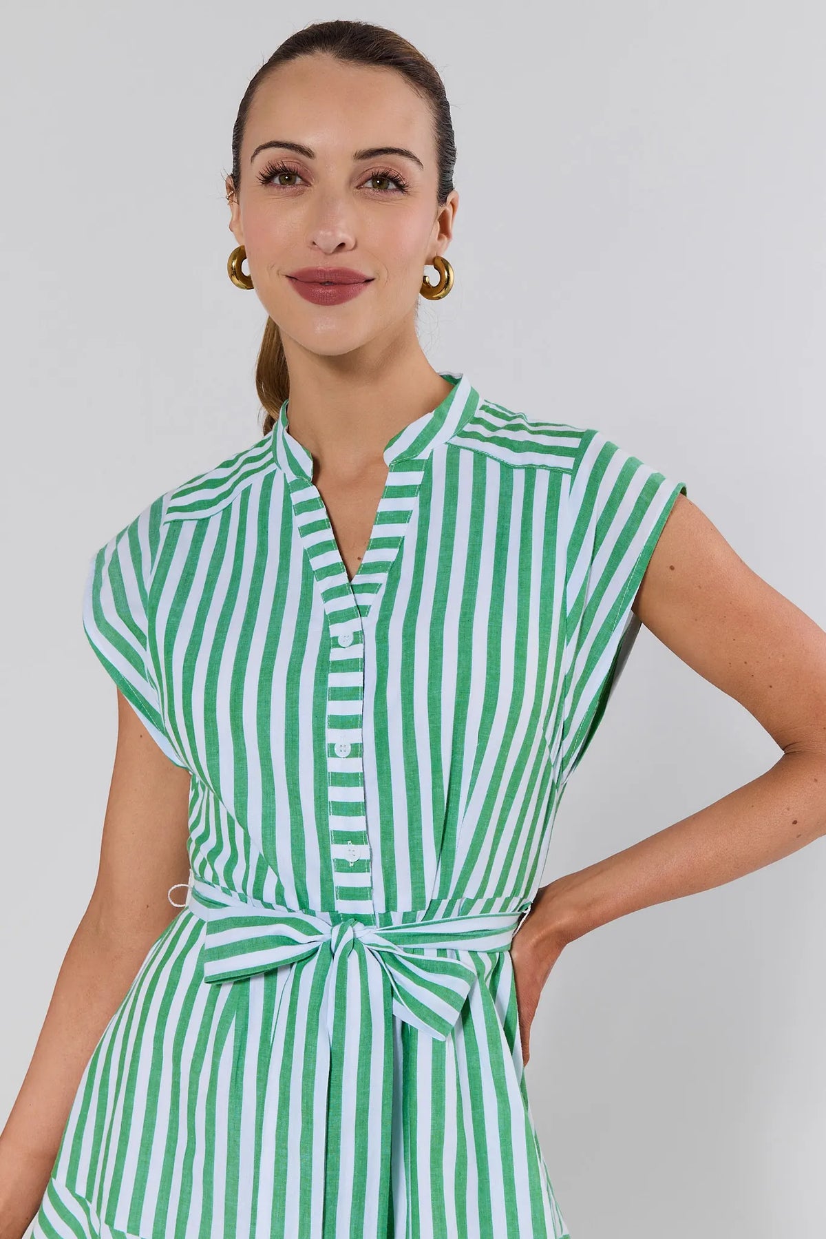 Erica Green Striped Short Dress | Women's Clothing