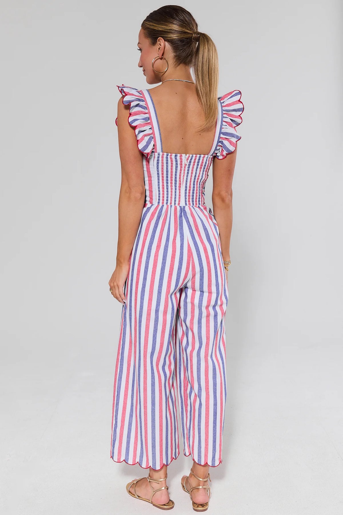Multi Striped Flutter Sleeve Jumpsuit | Avara
