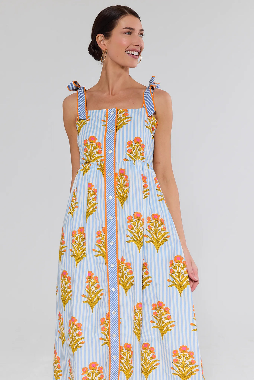 princess polly baby blue dress Ellarose Square Neck Maxi Dress Blue Print | Wedding Guest Dress | Square Neck main image 1