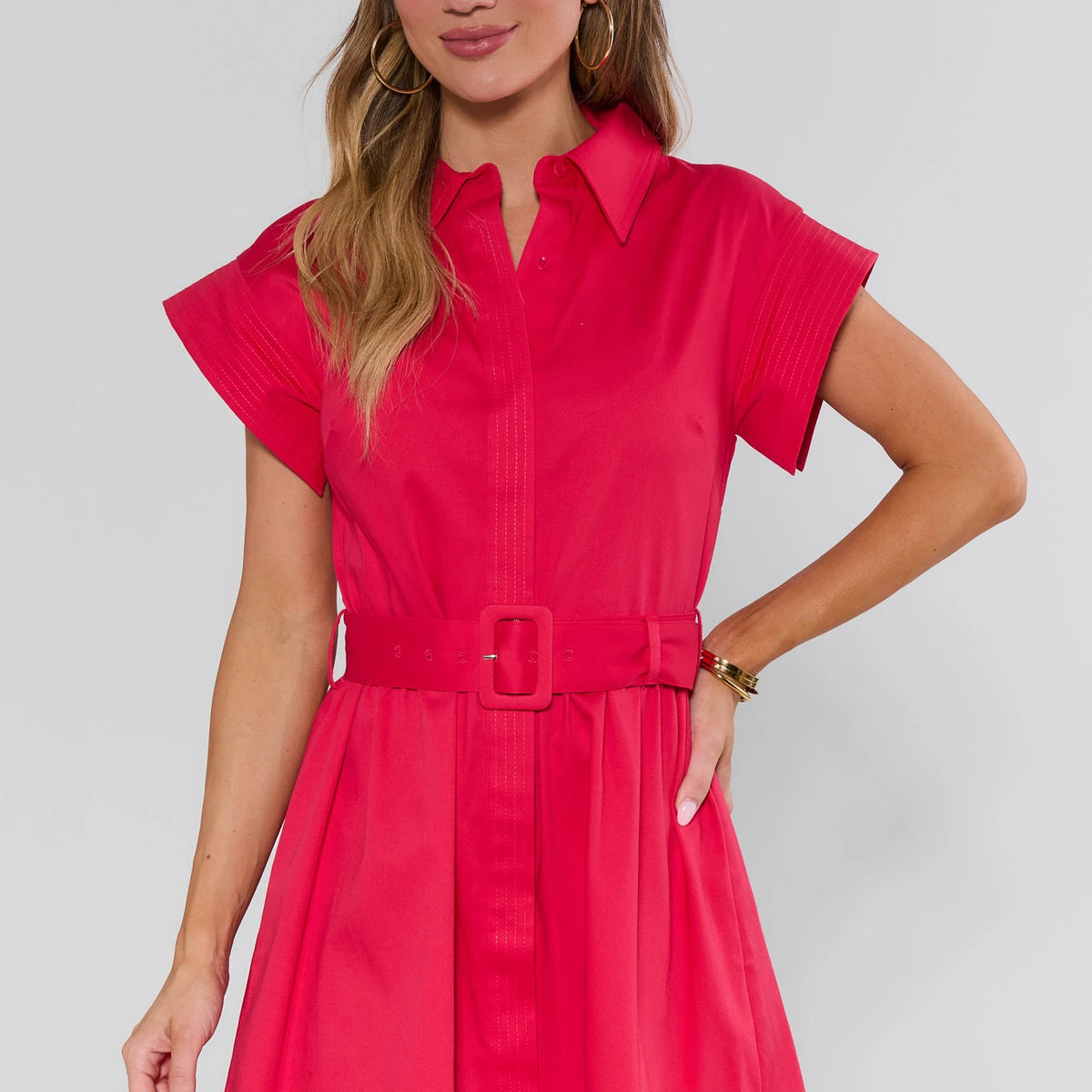 red button up dress Front Mini - Mini Dresses meticulously designed to offer a silhouette of modern romanticism and bold Button Up Panel Dress, Red