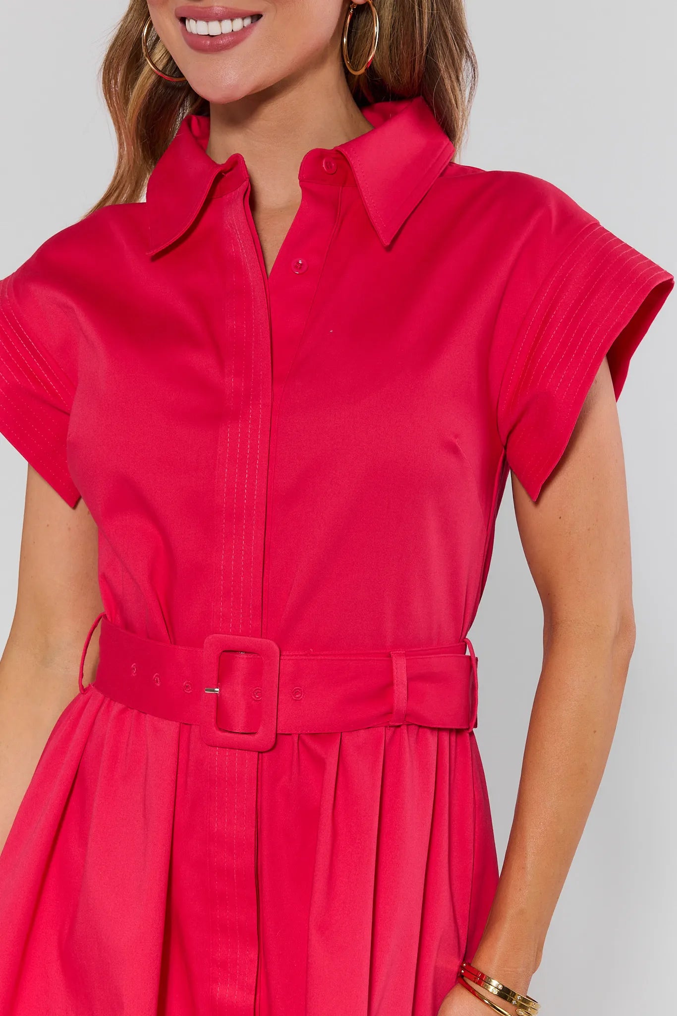Riley Red Belted Button Up Short Dress | Women's Clothing Riley Red Belted Button Up Short Dress | Women's Clothing