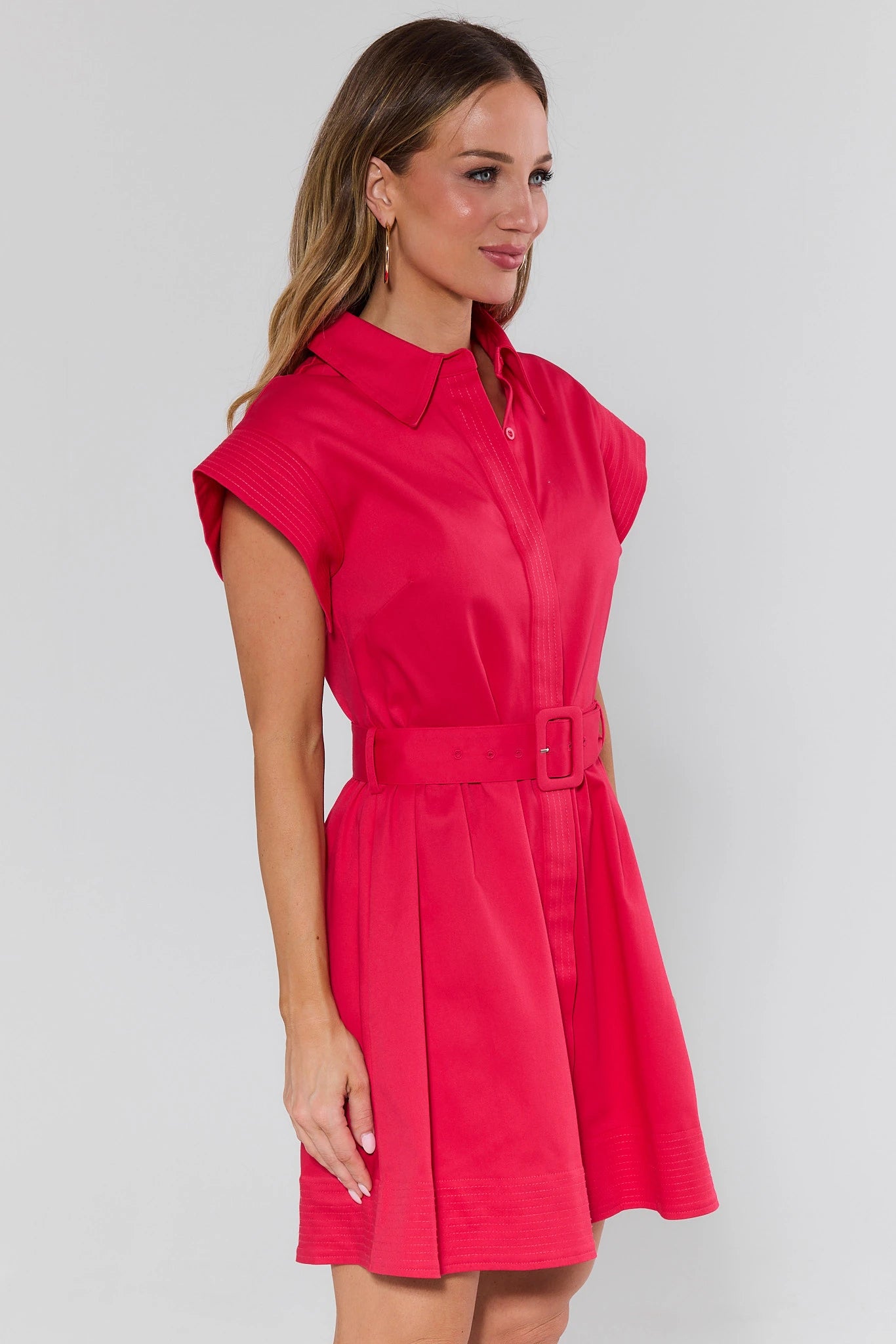 Riley Red Belted Button Up Short Dress | Women's Clothing Riley Red Belted Button Up Short Dress | Women's Clothing