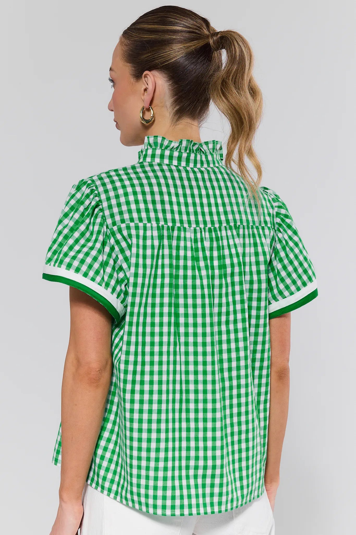 Green Gingham Short Sleeve Top | Avara