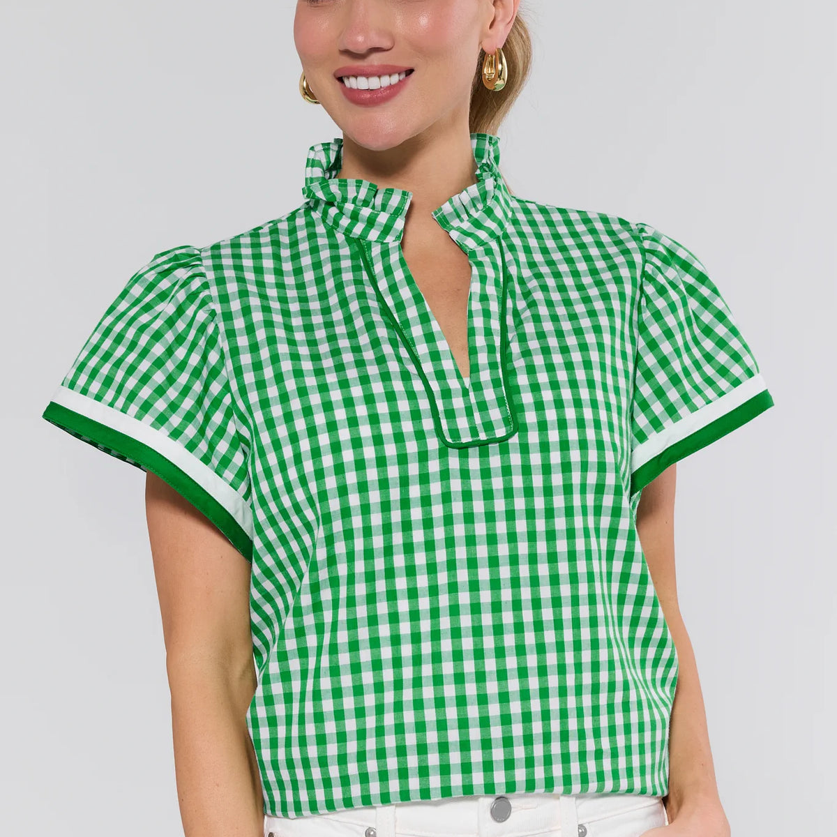 Green Gingham Short Sleeve Top | Avara