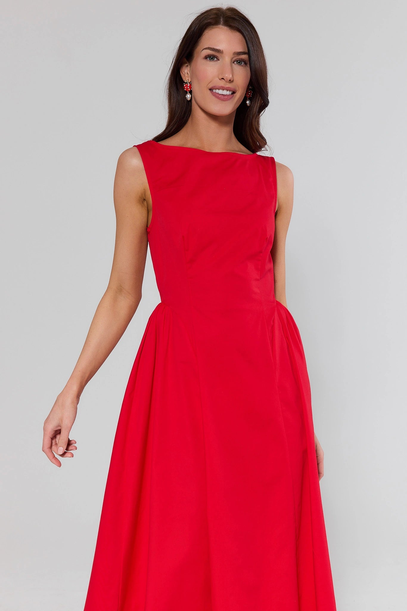 knee length dresses for ladies Red Boat Neck Midi Dress knee length dresses for ladies Red Boat Neck Midi Dress