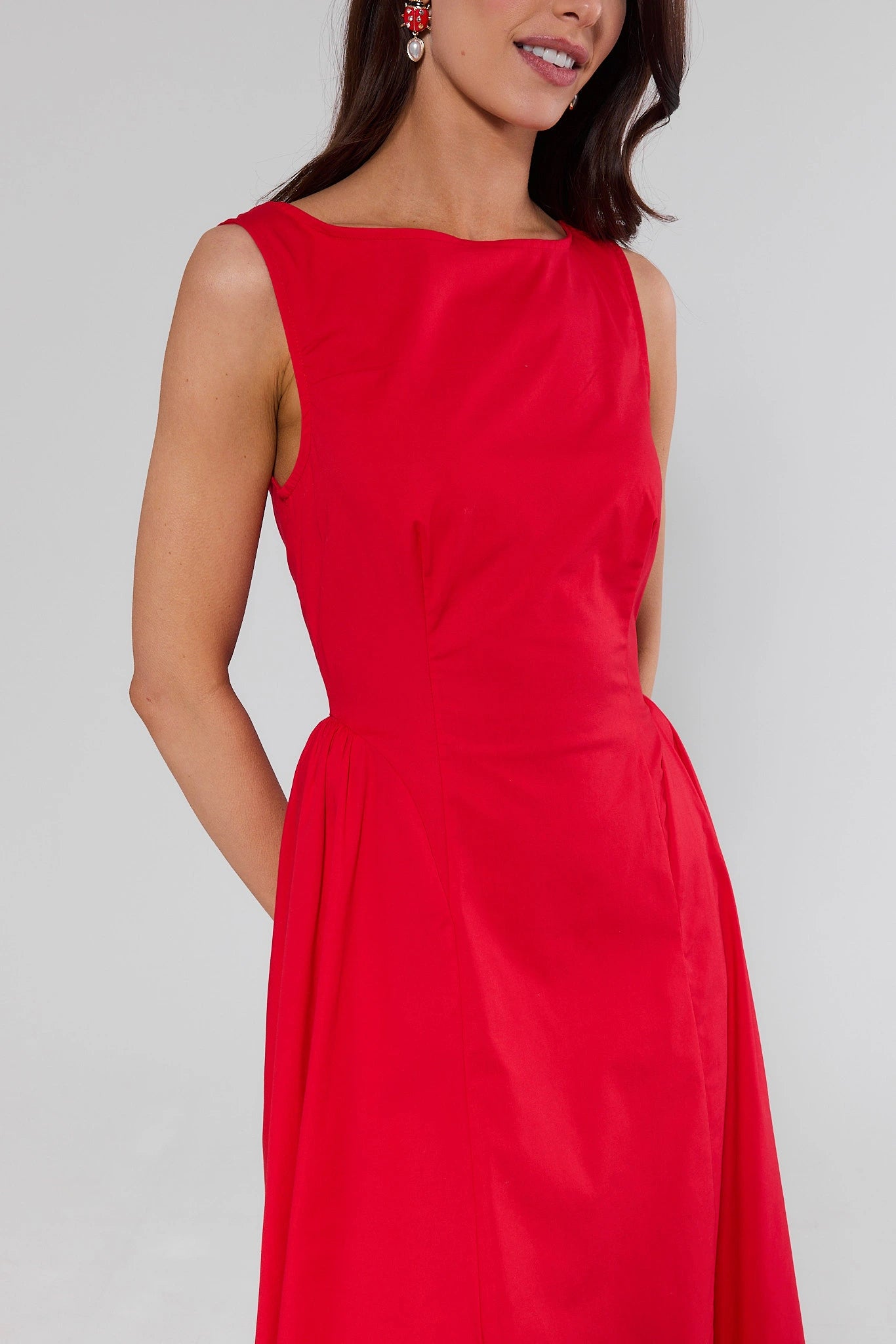 Red Boat Neck Midi Dress | Avara Red Boat Neck Midi Dress | Avara