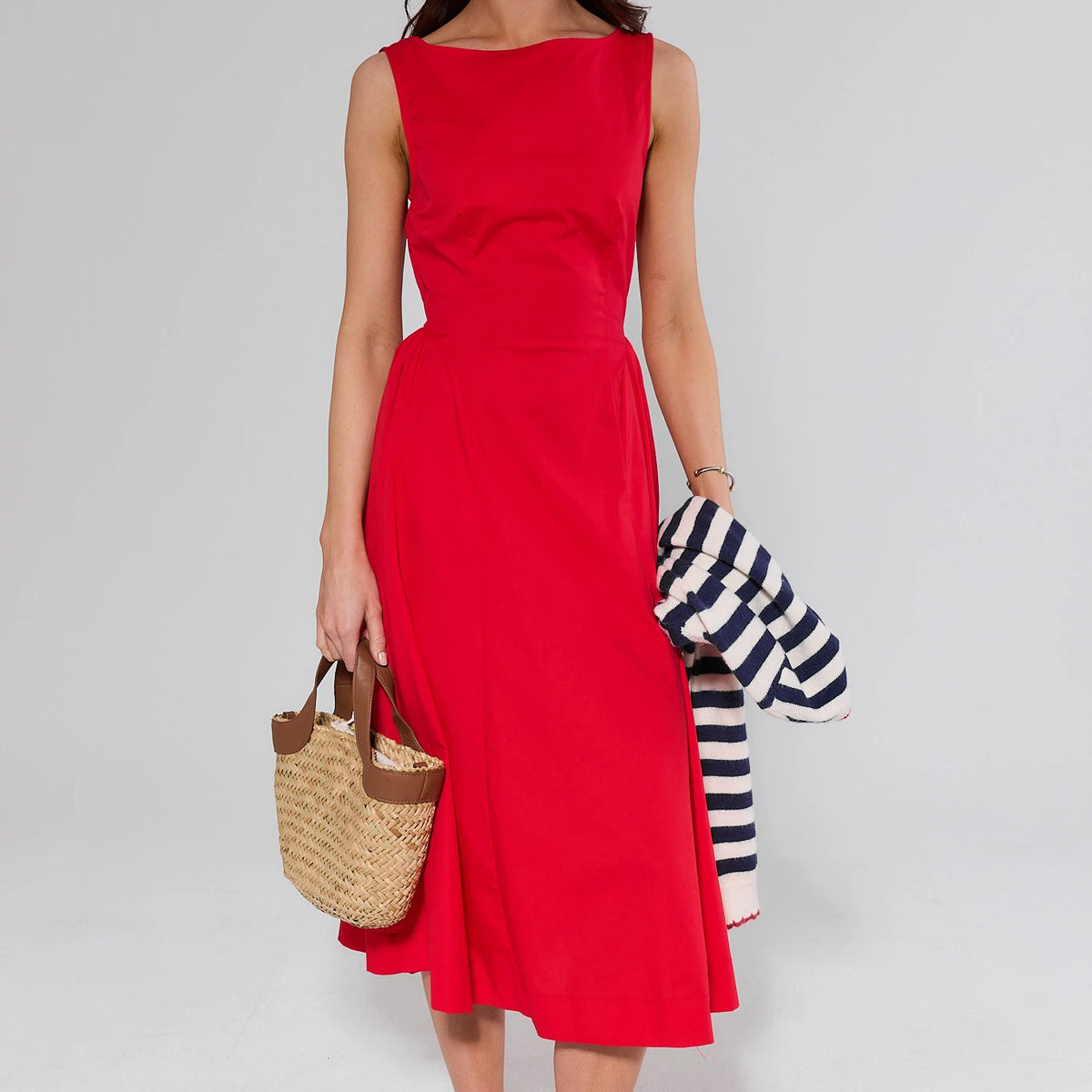 red sleeveless midi dress Red Boat Neck Midi Dress | Women's Clothing
