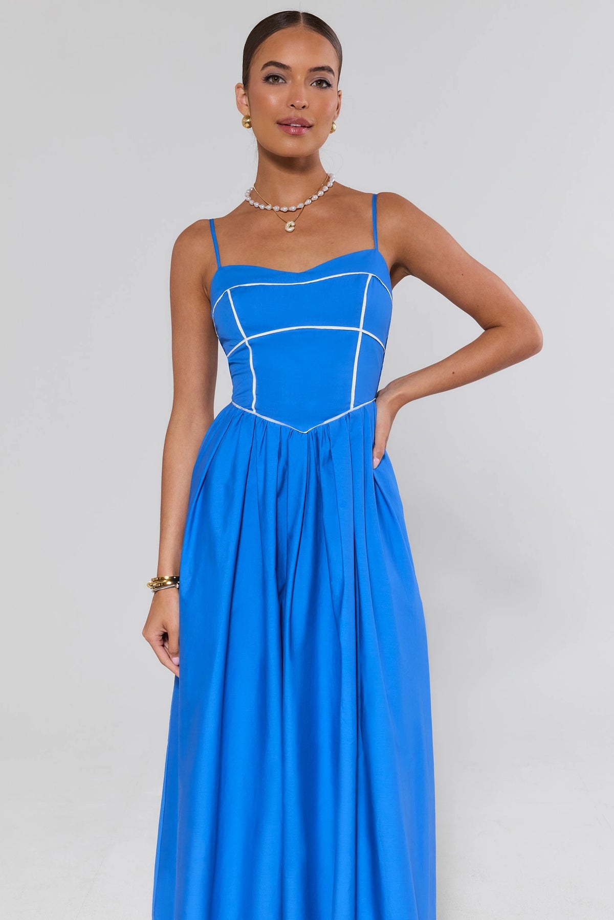 contrast maxi dress Blue Trim | Women's Clothing Color:PASTEL MINT capri Connected Petite Sleeveless Mesh forward look suitable for
