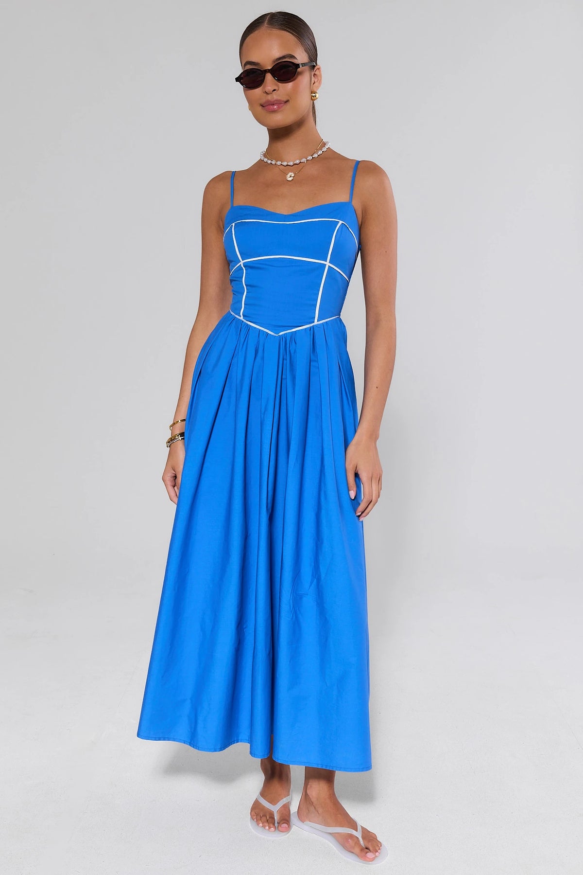 Blue Contrast Trim Maxi Dress | Women's Clothing