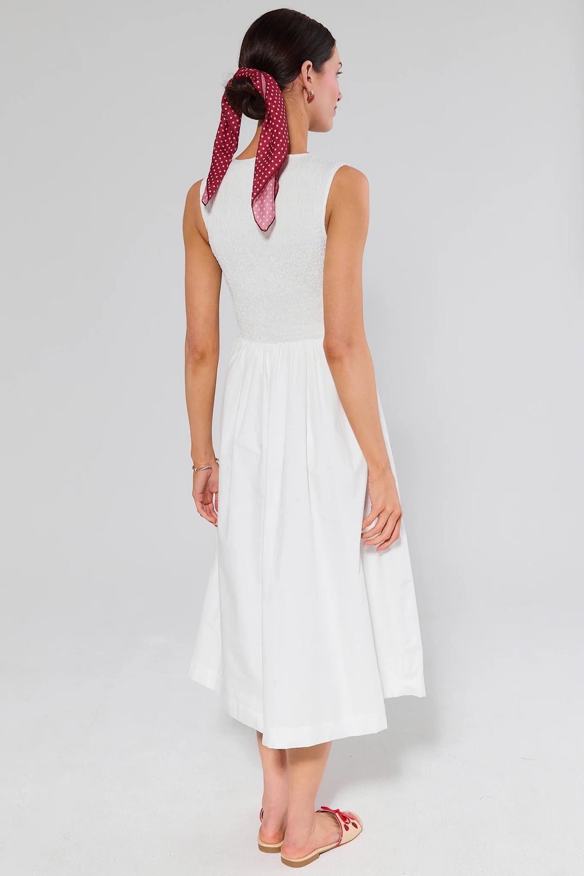 White Cotton Poplin Midi Dress