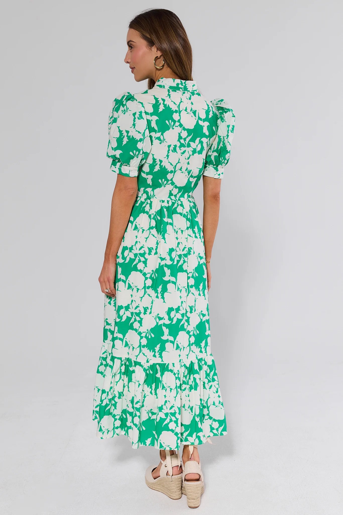 long sleeve green floral maxi dress SAGE MULTI FLORAL MAXI DRESS – SHEER SLEEVE V-NECK ROMANTIC A-LINE DRE –  Kelly Grace Brands main image 0