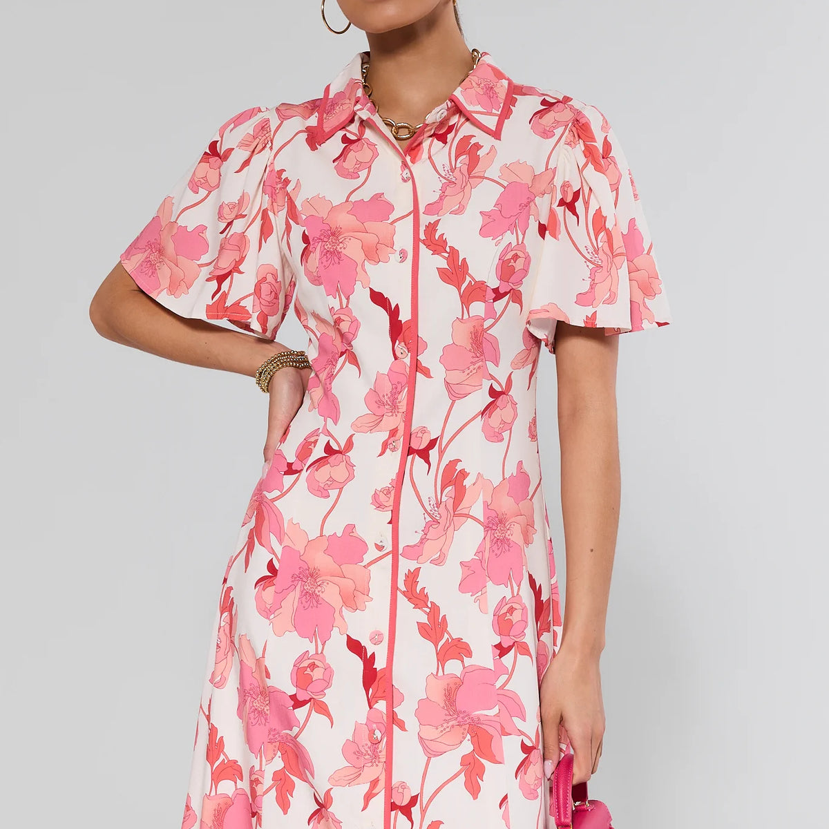 White Floral Button Up Midi Dress | Avara White Floral Button Up Midi Dress | Avara
