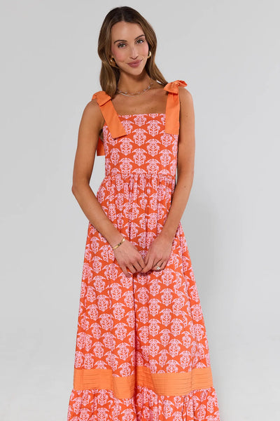 orange printed maxi dress Women's Paradisa Atlantis Orange Multi Cotton Abstract Print Maxi Dress | Size: S