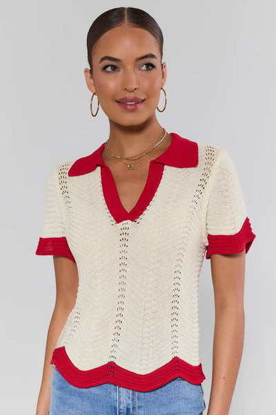 Ivory Knit Contrast Trim Top | Avara