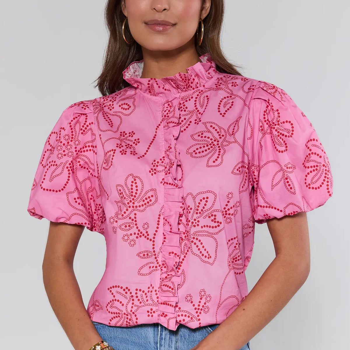 Rosemary Pink Floral Print Ruffle Top | Avara